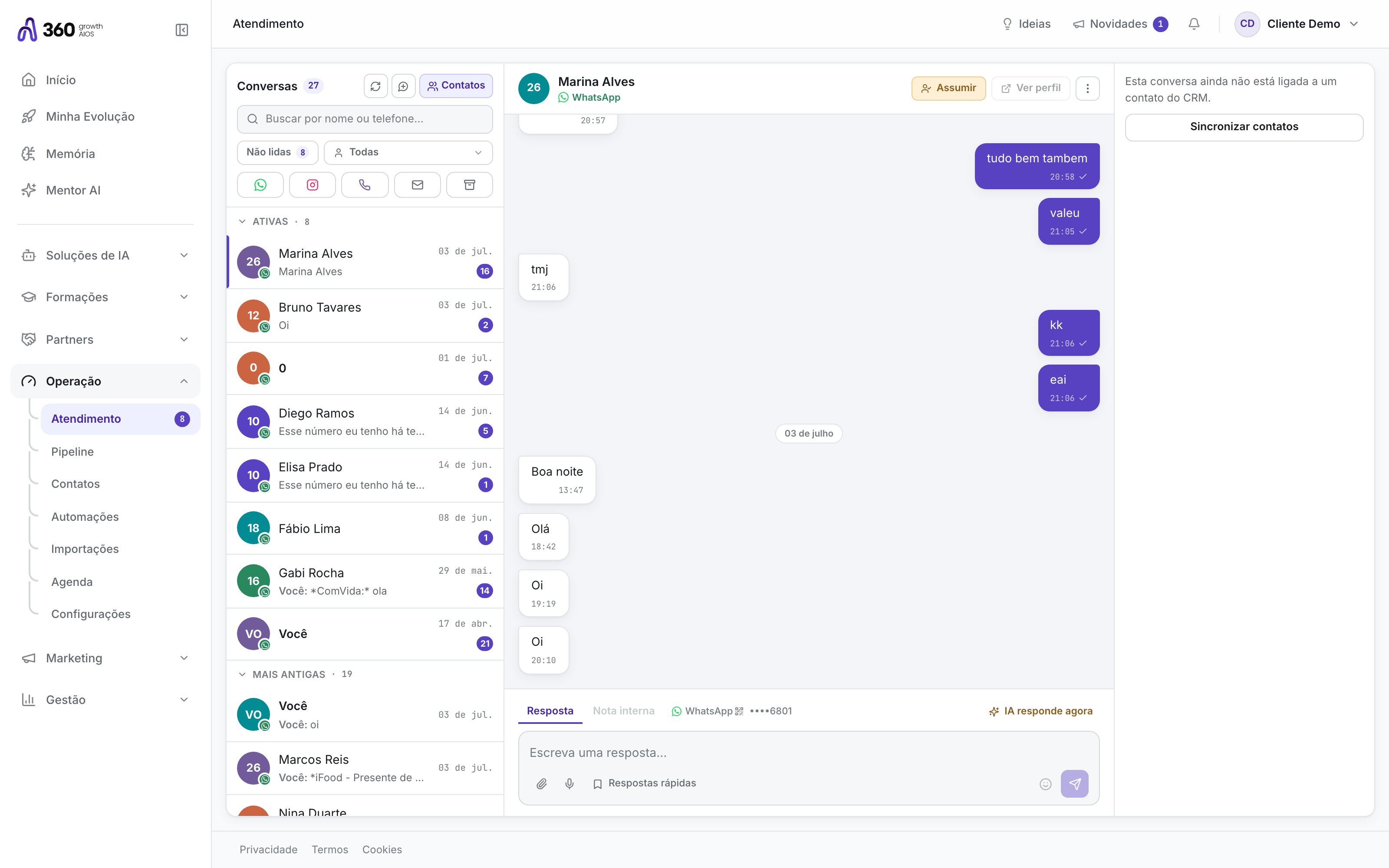 Conversas: atendimento omnichannel